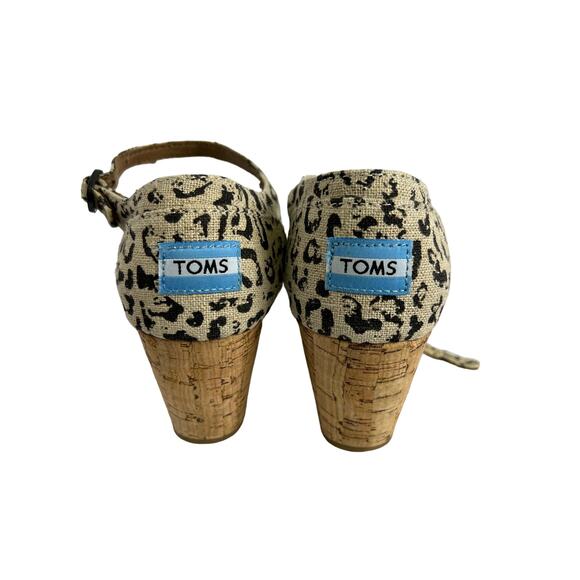 TOMS Cheetah Print Buckle Strappy Wedge Open-Toe Cork Sandals Size 8 Mob Wives - Picture 4 of 8